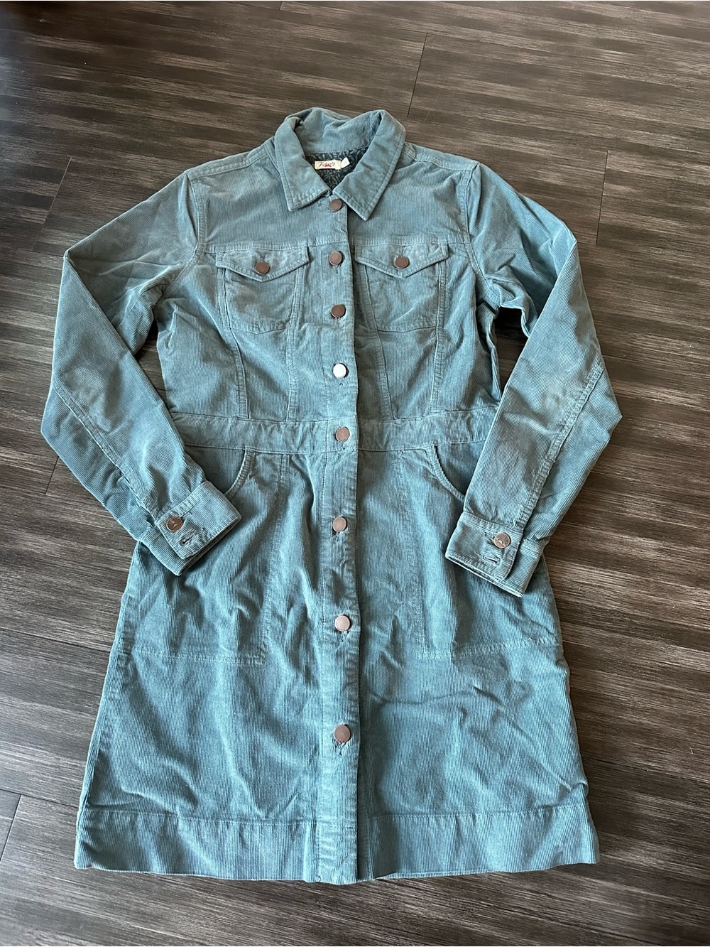 Faherty Teal Corduroy Button-Front Long Sleeve Dress